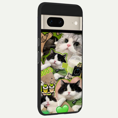  Matcha Cats Mood back cover For Google Pixel 7 slim fit glass case with vibrant aesthetic design
