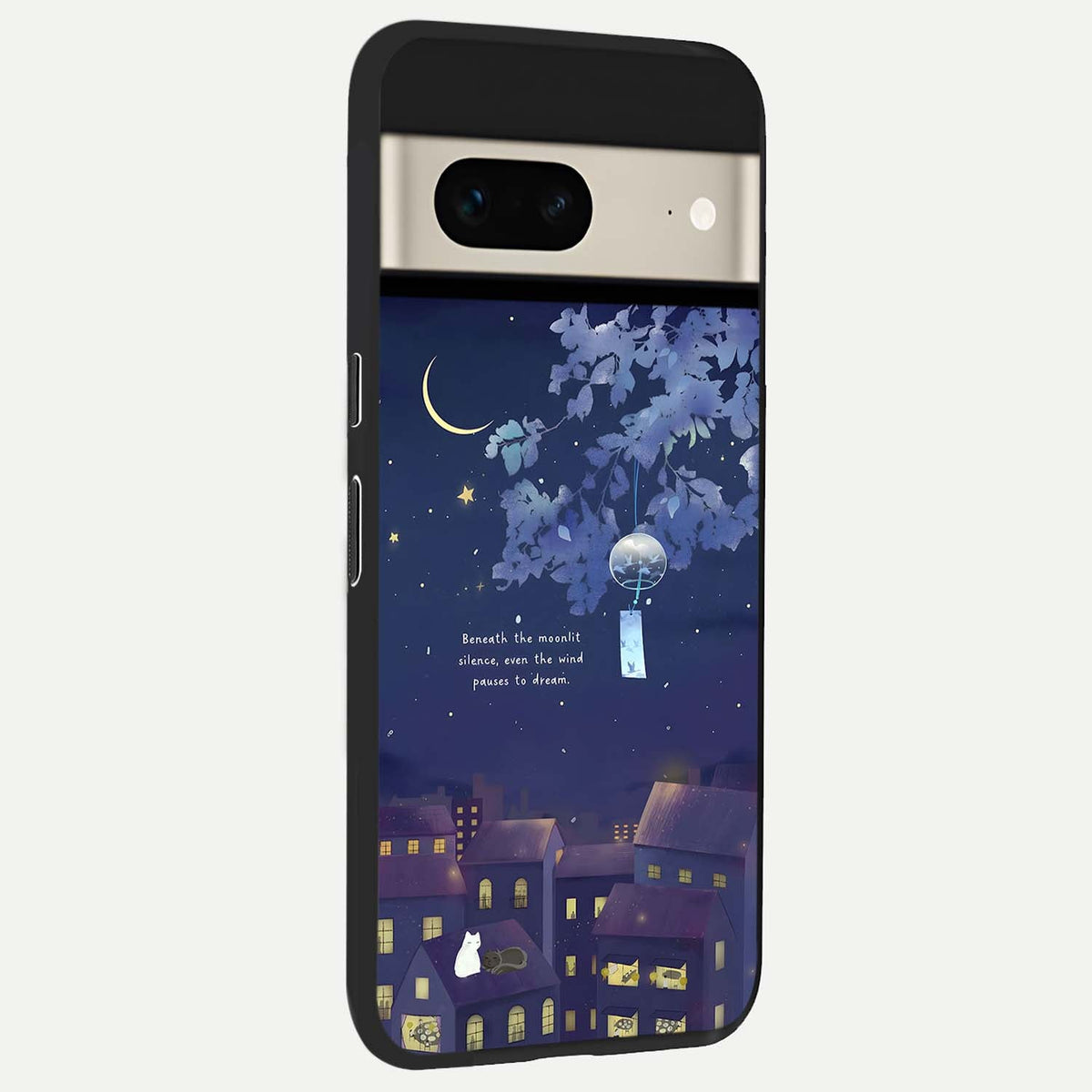  Moonlit Cat Silence back cover For Google Pixel 7 slim fit glass case with vibrant aesthetic design