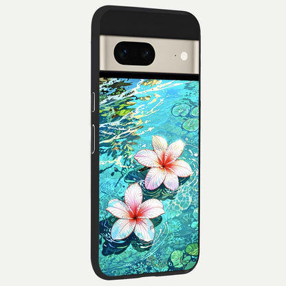  Pink Flowers in Water back cover For Google Pixel 7 slim fit glass case with vibrant aesthetic design