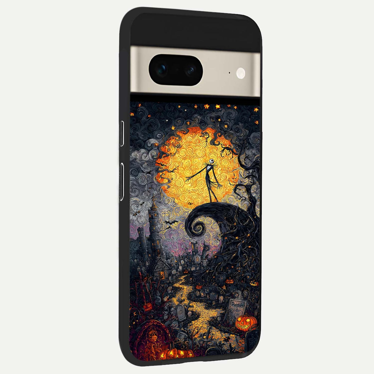  Pumpkin Moon Night back cover For Google Pixel 7 slim fit glass case with vibrant aesthetic design