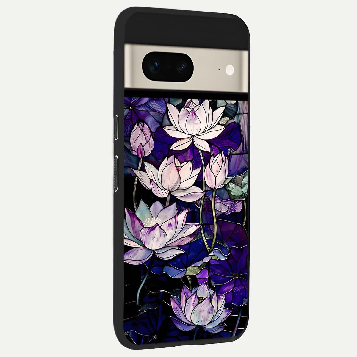  Purple Lotus Pattern back cover For Google Pixel 7 slim fit glass case with vibrant aesthetic design