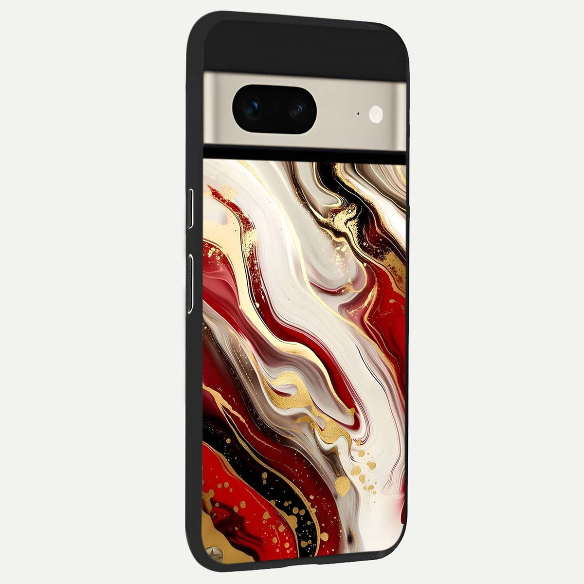  Red And White Marble back cover For Google Pixel 7 slim fit glass case with vibrant aesthetic design
