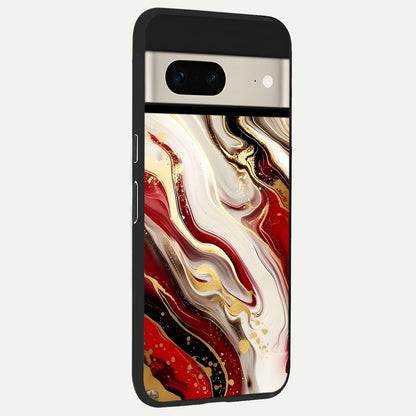  Red And White Marble back cover For Google Pixel 7 slim fit glass case with vibrant aesthetic design