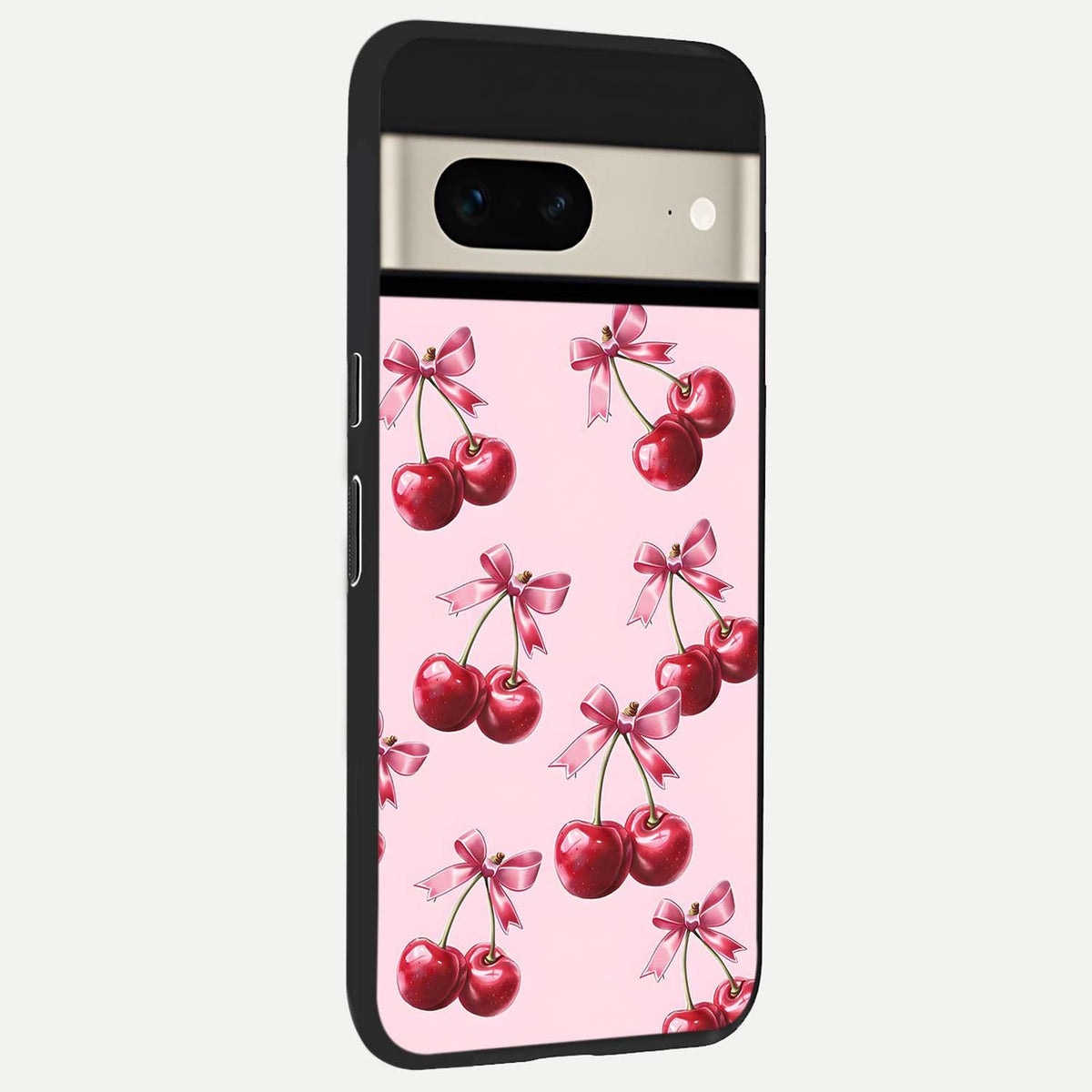  Red Cherries Pattern back cover For Google Pixel 7 slim fit glass case with vibrant aesthetic design