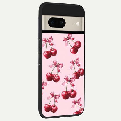  Red Cherries Pattern back cover For Google Pixel 7 slim fit glass case with vibrant aesthetic design