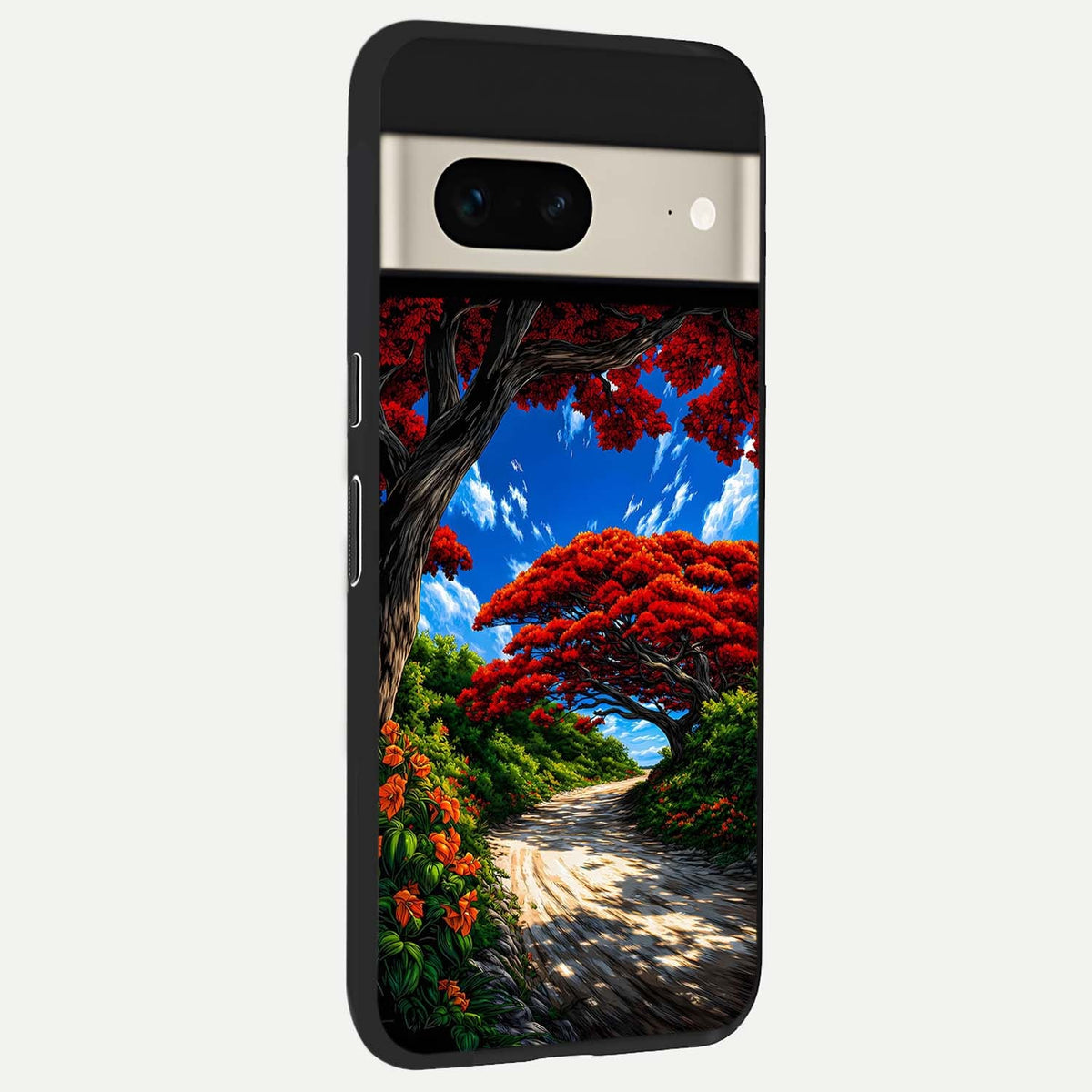  Red Trees Pathway back cover For Google Pixel 7 slim fit glass case with vibrant aesthetic design