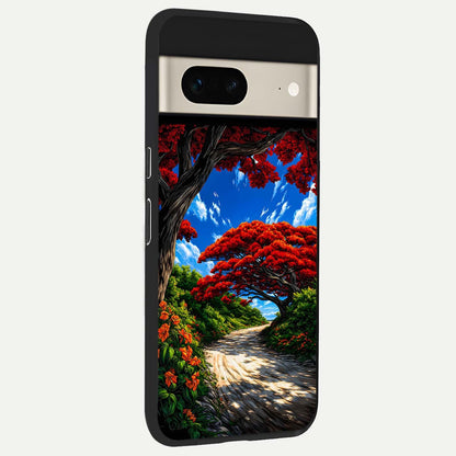  Red Trees Pathway back cover For Google Pixel 7 slim fit glass case with vibrant aesthetic design
