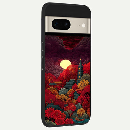  Scarlet Autumn Temple back cover For Google Pixel 7 slim fit glass case with vibrant aesthetic design