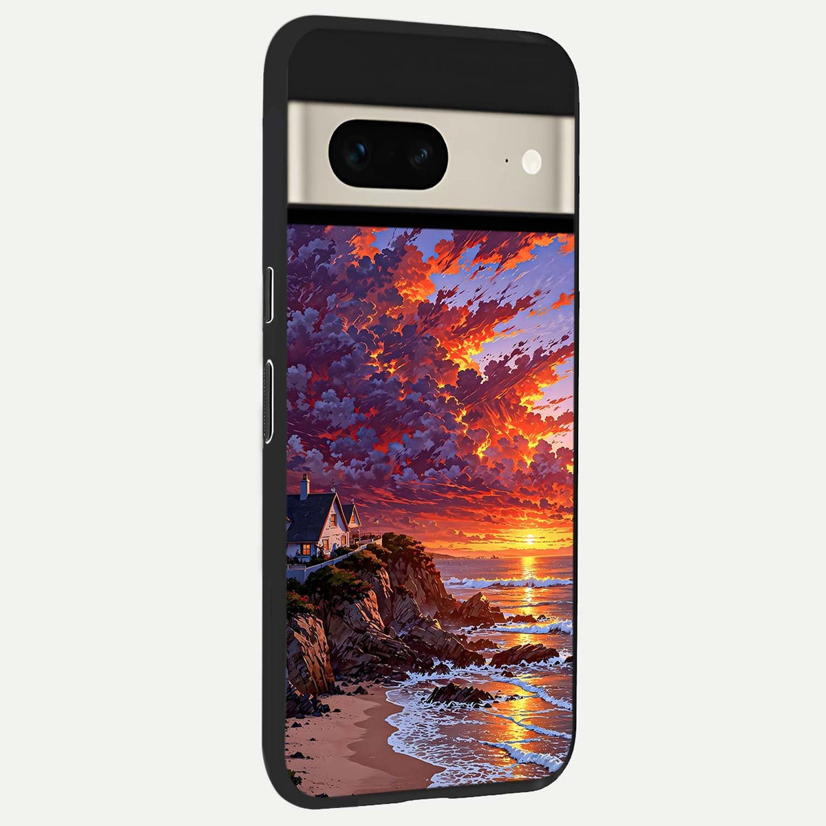  Sunset House By Sea back cover For Google Pixel 7 slim fit glass case with vibrant aesthetic design