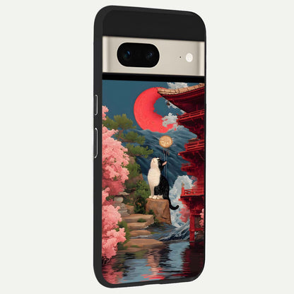  Temple Cat Scenery back cover For Google Pixel 7 slim fit glass case with vibrant aesthetic design