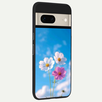  Tripple Flowers With Sky back cover For Google Pixel 7 slim fit glass case with vibrant aesthetic design