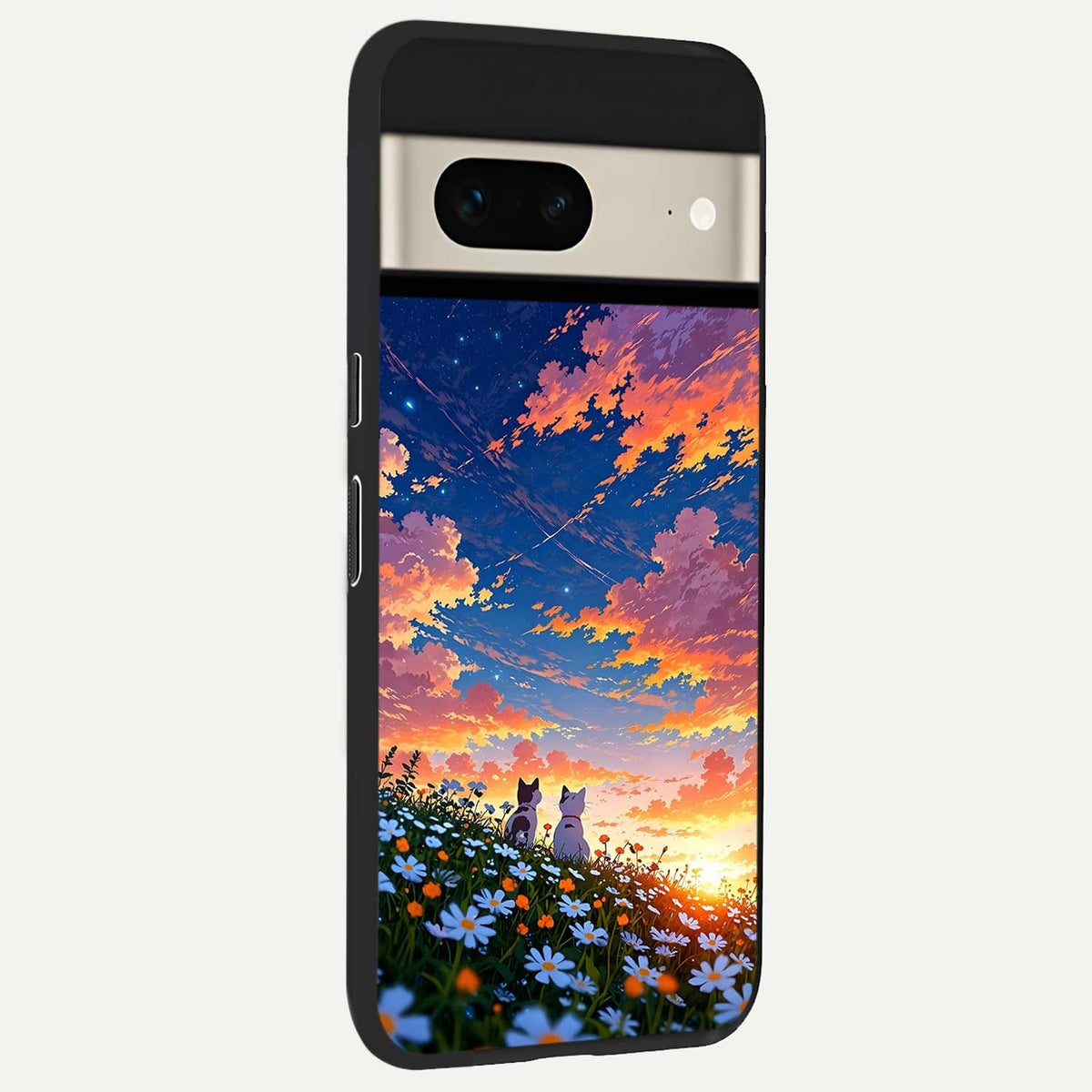  Two Cats Friends back cover For Google Pixel 7 slim fit glass case with vibrant aesthetic design