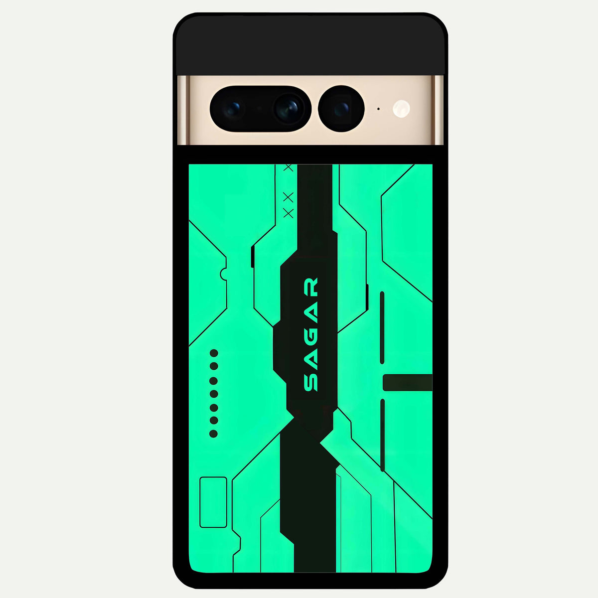  Aqua Tech CYBERPUNK Custom Name Glass Case For Google Pixel 7 Pro back cover – full design glossy printed glass finish