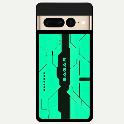  Aqua Tech CYBERPUNK Custom Name Glass Case For Google Pixel 7 Pro back cover – full design glossy printed glass finish