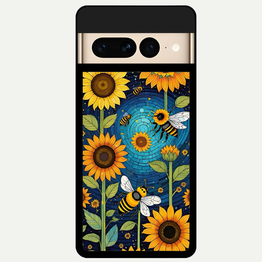  Bees And Sunflowers Glass Case For Google Pixel 7 Pro back cover – full design glossy printed glass finish