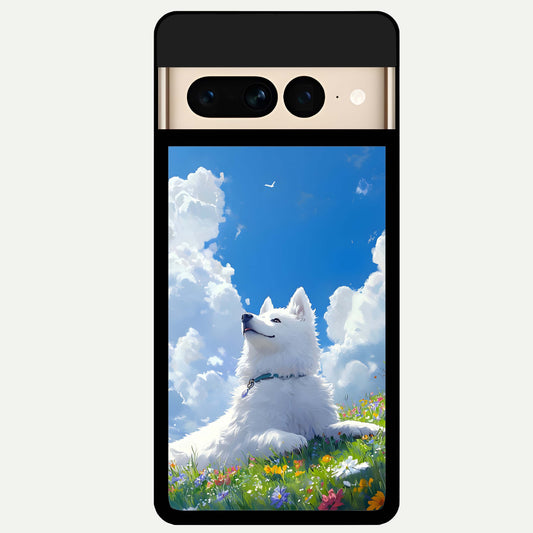  Blissful Cloud Pup Glass Case For Google Pixel 7 Pro back cover – full design glossy printed glass finish