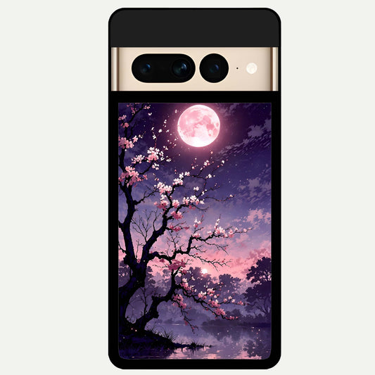 Blossom Pink Moon Glass Case For Google Pixel 7 Pro back cover – full design glossy printed glass finish
