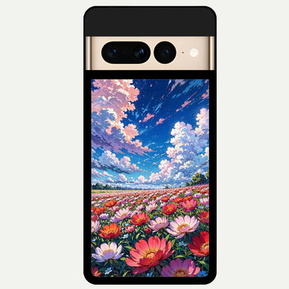  Blossom Sky Field Glass Case For Google Pixel 7 Pro back cover – full design glossy printed glass finish