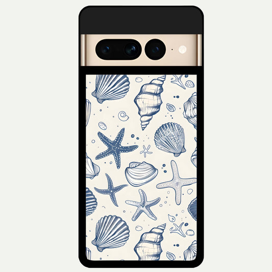  Blue Ocean Outline Glass Case For Google Pixel 7 Pro back cover – full design glossy printed glass finish