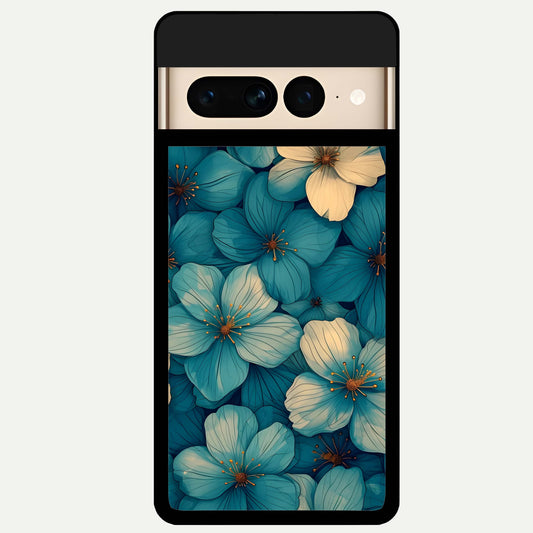  Blue Shade Floral Glass Case For Google Pixel 7 Pro back cover – full design glossy printed glass finish