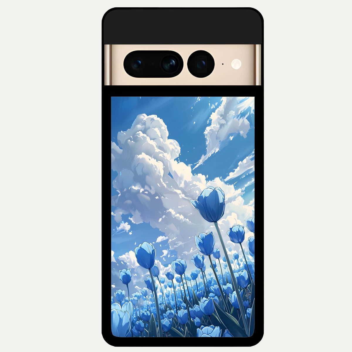  Blue Tulip Clouds Glass Case For Google Pixel 7 Pro back cover – full design glossy printed glass finish