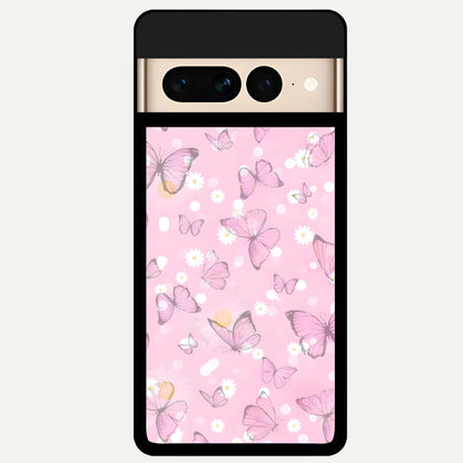  Blush Butterfly Garden Glass Case For Google Pixel 7 Pro back cover – full design glossy printed glass finish