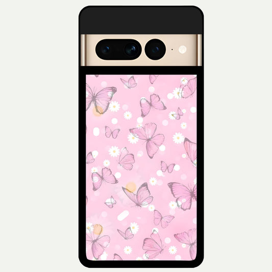  Blush Butterfly Garden Glass Case For Google Pixel 7 Pro back cover – full design glossy printed glass finish