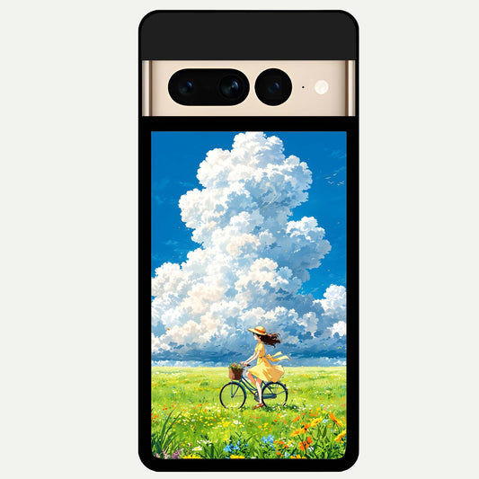  Breezy Meadow Ride Glass Case For Google Pixel 7 Pro back cover – full design glossy printed glass finish