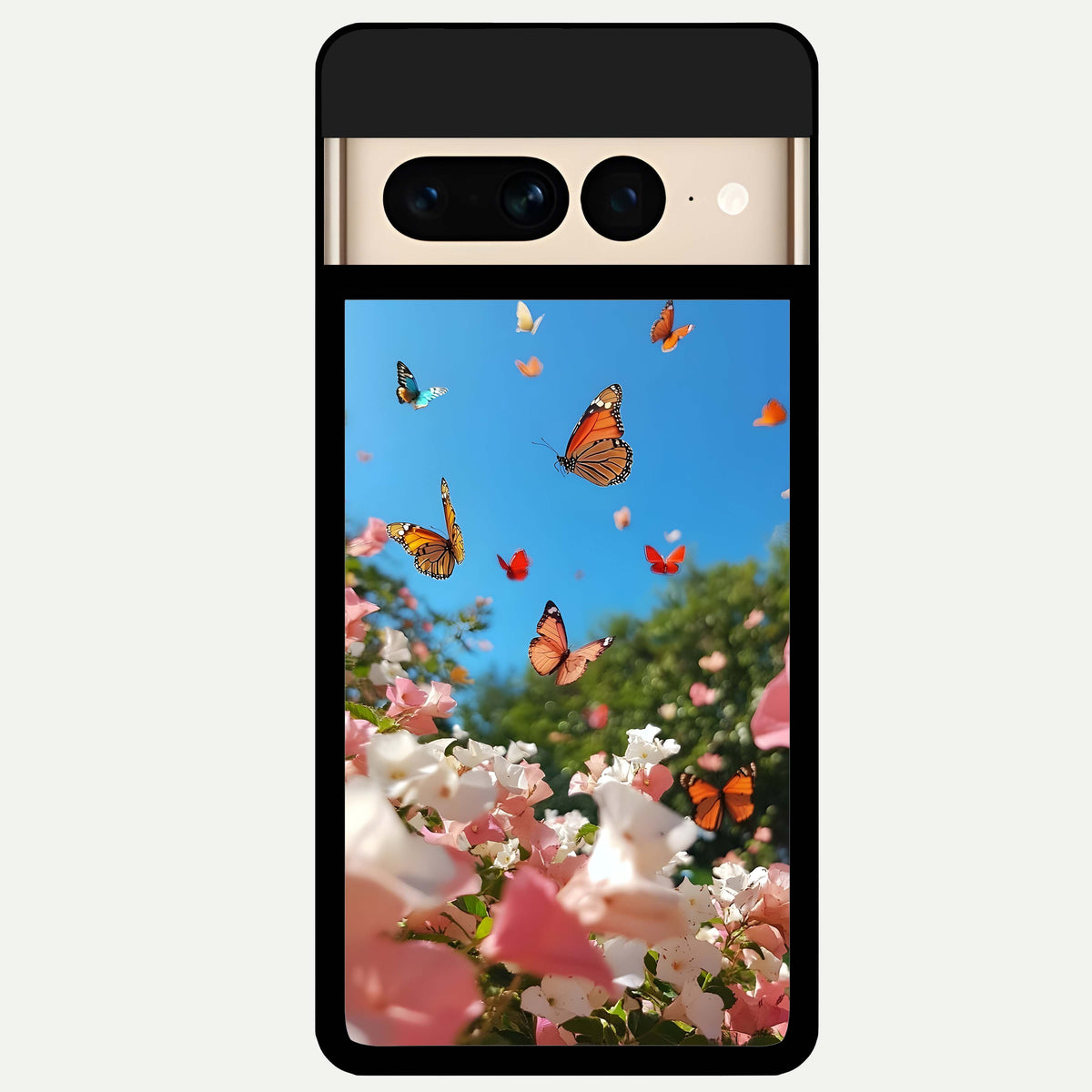  Butterflies In Bloom Sky Glass Case For Google Pixel 7 Pro back cover – full design glossy printed glass finish