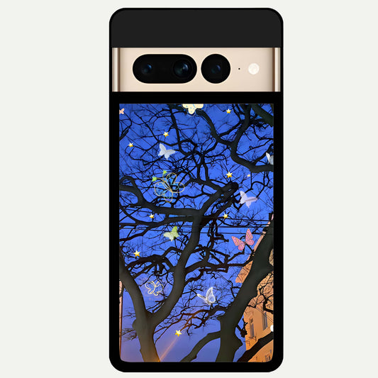  Butterfly Night Magic Glass Case For Google Pixel 7 Pro back cover – full design glossy printed glass finish