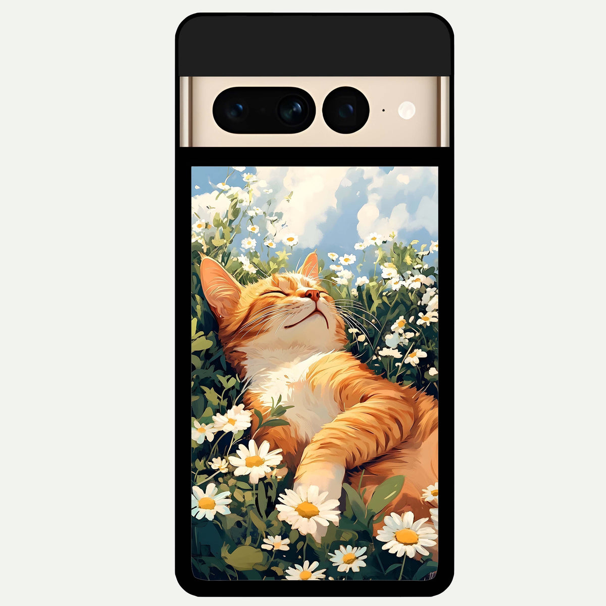  Cat And Flowers View Glass Case For Google Pixel 7 Pro back cover – full design glossy printed glass finish