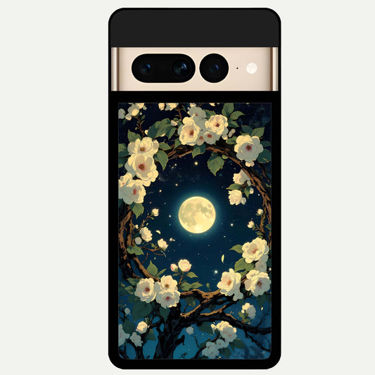  Celestial Moon And Flower Glass Case For Google Pixel 7 Pro back cover – full design glossy printed glass finish