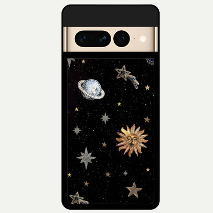  Celestial Moon With Stars Glass Case For Google Pixel 7 Pro back cover – full design glossy printed glass finish