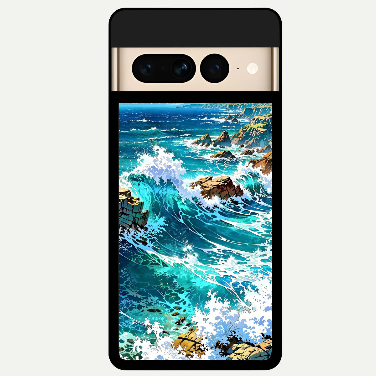  Coastal Blue Waves Glass Case For Google Pixel 7 Pro back cover – full design glossy printed glass finish