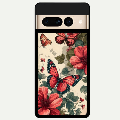  Crimson Butterfly Garden Glass Case For Google Pixel 7 Pro back cover – full design glossy printed glass finish