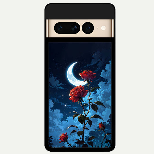  Crimson Rose Moon Glass Case For Google Pixel 7 Pro back cover – full design glossy printed glass finish