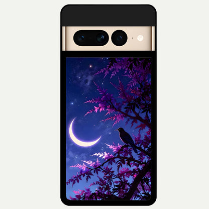  Crow And Moon Scenery Glass Case For Google Pixel 7 Pro back cover – full design glossy printed glass finish