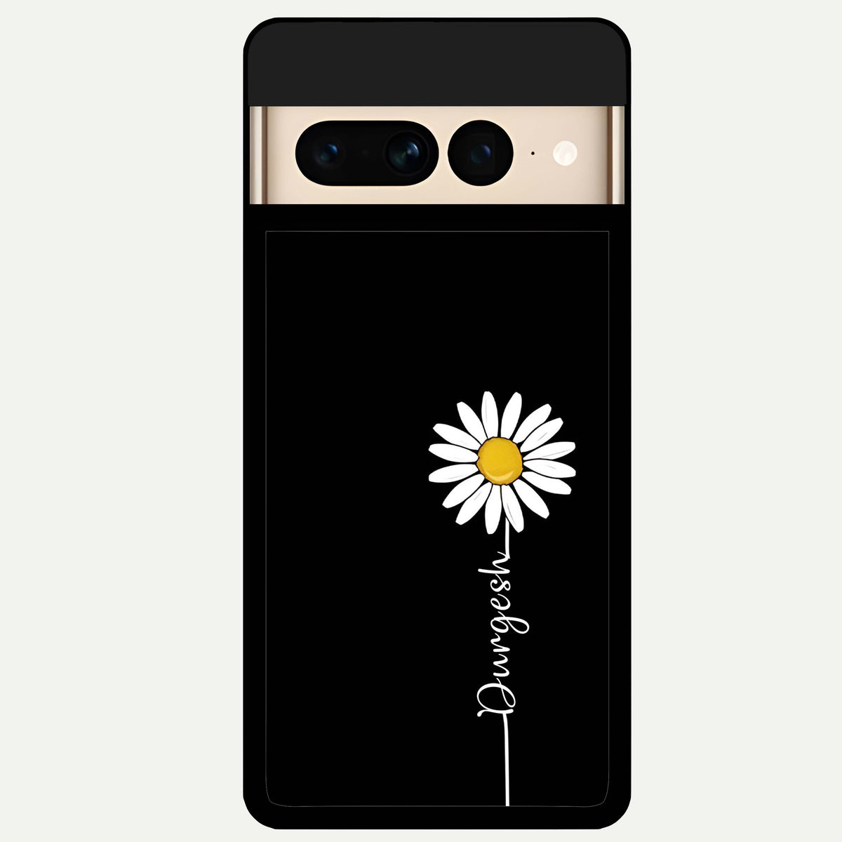  Custom Name White Flower Glass Case For Google Pixel 7 Pro back cover – full design glossy printed glass finish