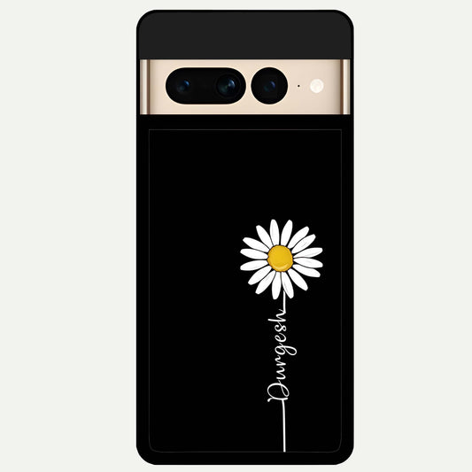 Custom Name White Flower Glass Case For Google Pixel 7 Pro back cover – full design glossy printed glass finish