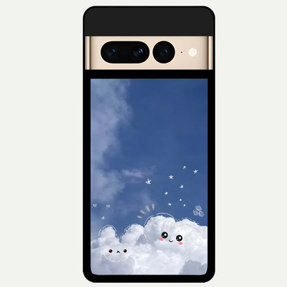  Cute Blossom Cloud Glass Case For Google Pixel 7 Pro back cover – full design glossy printed glass finish