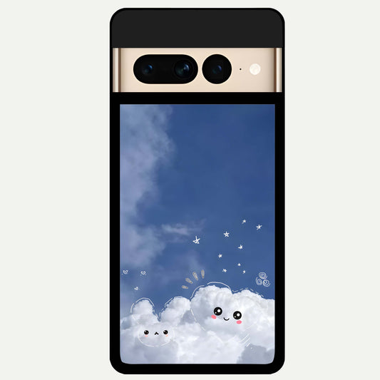  Cute Blossom Cloud Glass Case For Google Pixel 7 Pro back cover – full design glossy printed glass finish