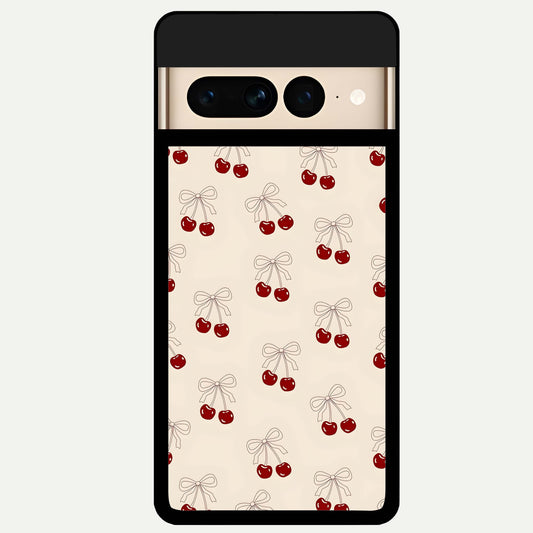  Cute Cherry Pattern Glass Case For Google Pixel 7 Pro back cover – full design glossy printed glass finish