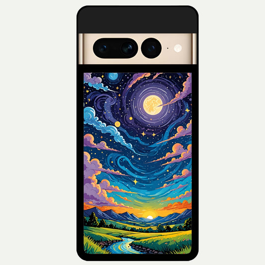 Dreamy Night Landscape Glass Case For Google Pixel 7 Pro back cover – full design glossy printed glass finish