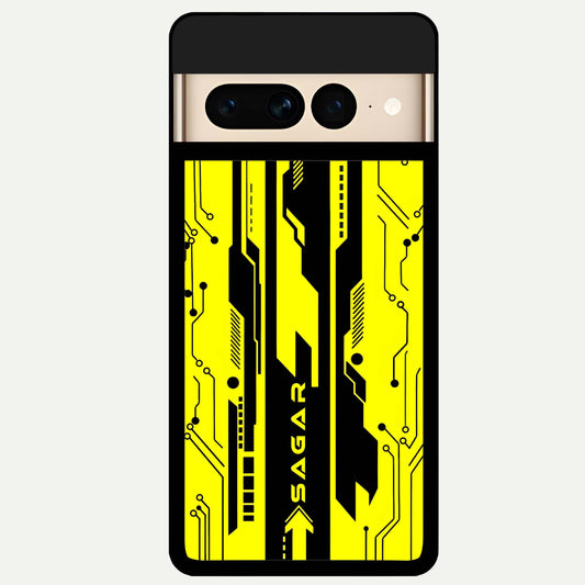  Electric Pulse CYBERPUNK Custom Name Glass Case For Google Pixel 7 Pro back cover – full design glossy printed glass finish