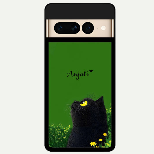  Emerald Cat Custom Name Glass Case For Google Pixel 7 Pro back cover – full design glossy printed glass finish