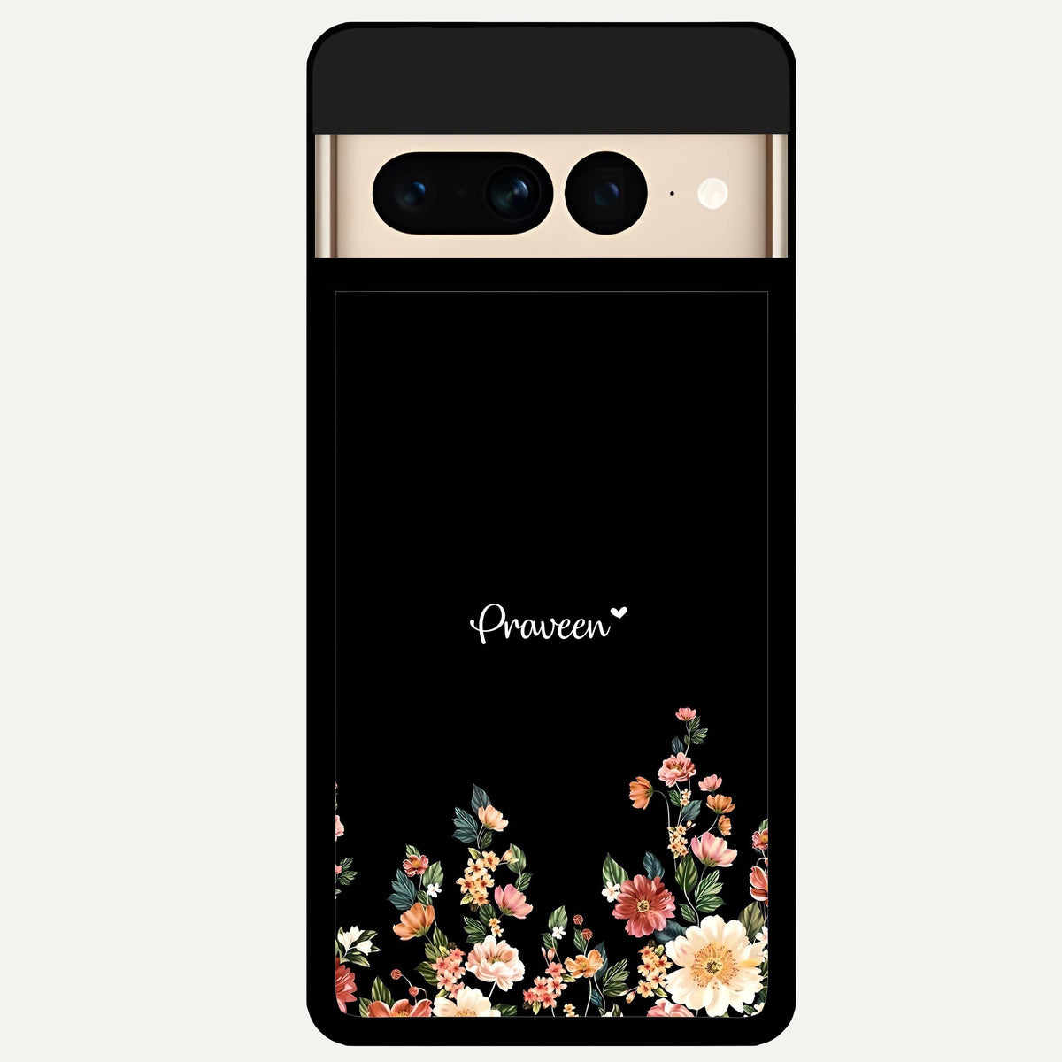  Floral Design Personalized Custom Name Glass Case For Google Pixel 7 Pro back cover – full design glossy printed glass finish