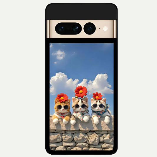  Floral Kitty Squad Glass Case For Google Pixel 7 Pro back cover – full design glossy printed glass finish