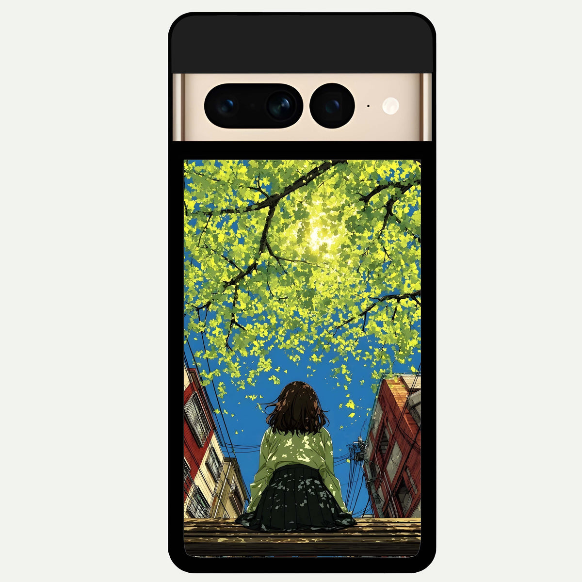  Golden Leaves Glow Glass Case For Google Pixel 7 Pro back cover – full design glossy printed glass finish