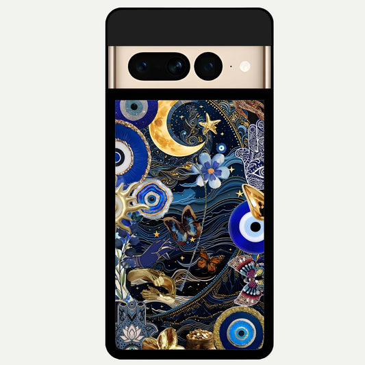  Golden Moon Magic Glass Case For Google Pixel 7 Pro back cover – full design glossy printed glass finish