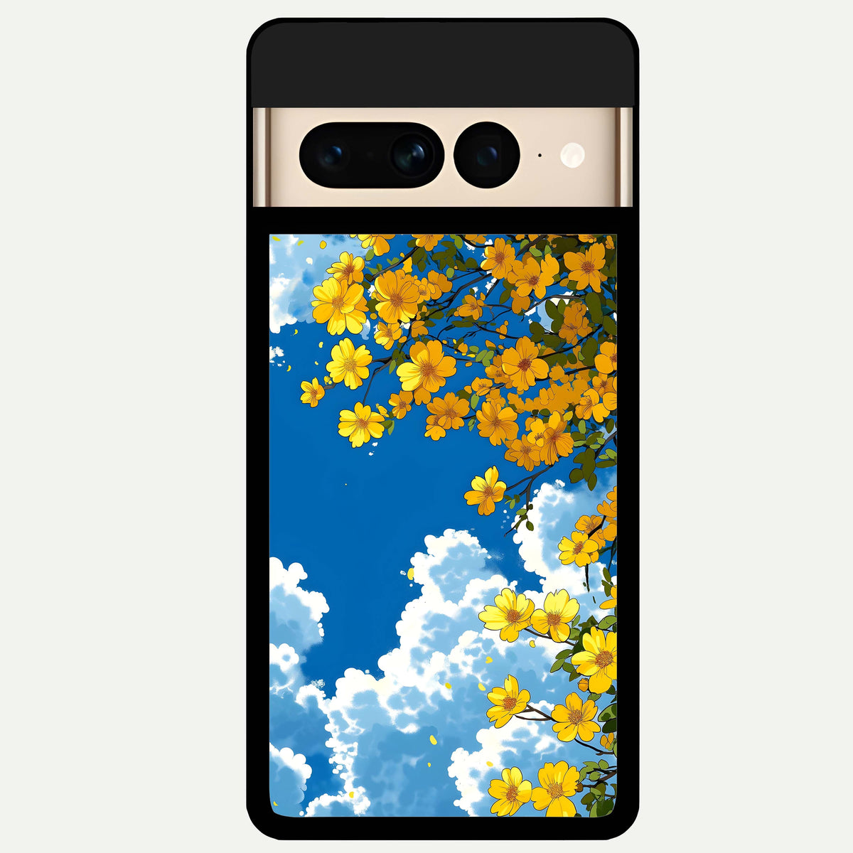  Golden Petal Sky Glass Case For Google Pixel 7 Pro back cover – full design glossy printed glass finish